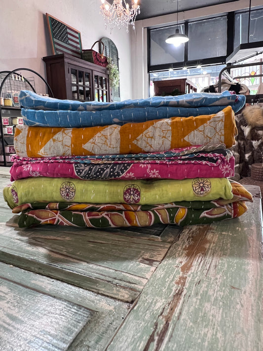 Handmade Indian Kantha Reversible Quilt