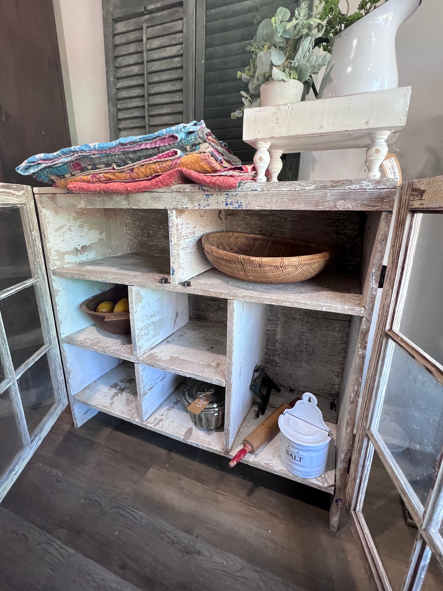 Antique 2 Door Window Chippy Cupboard