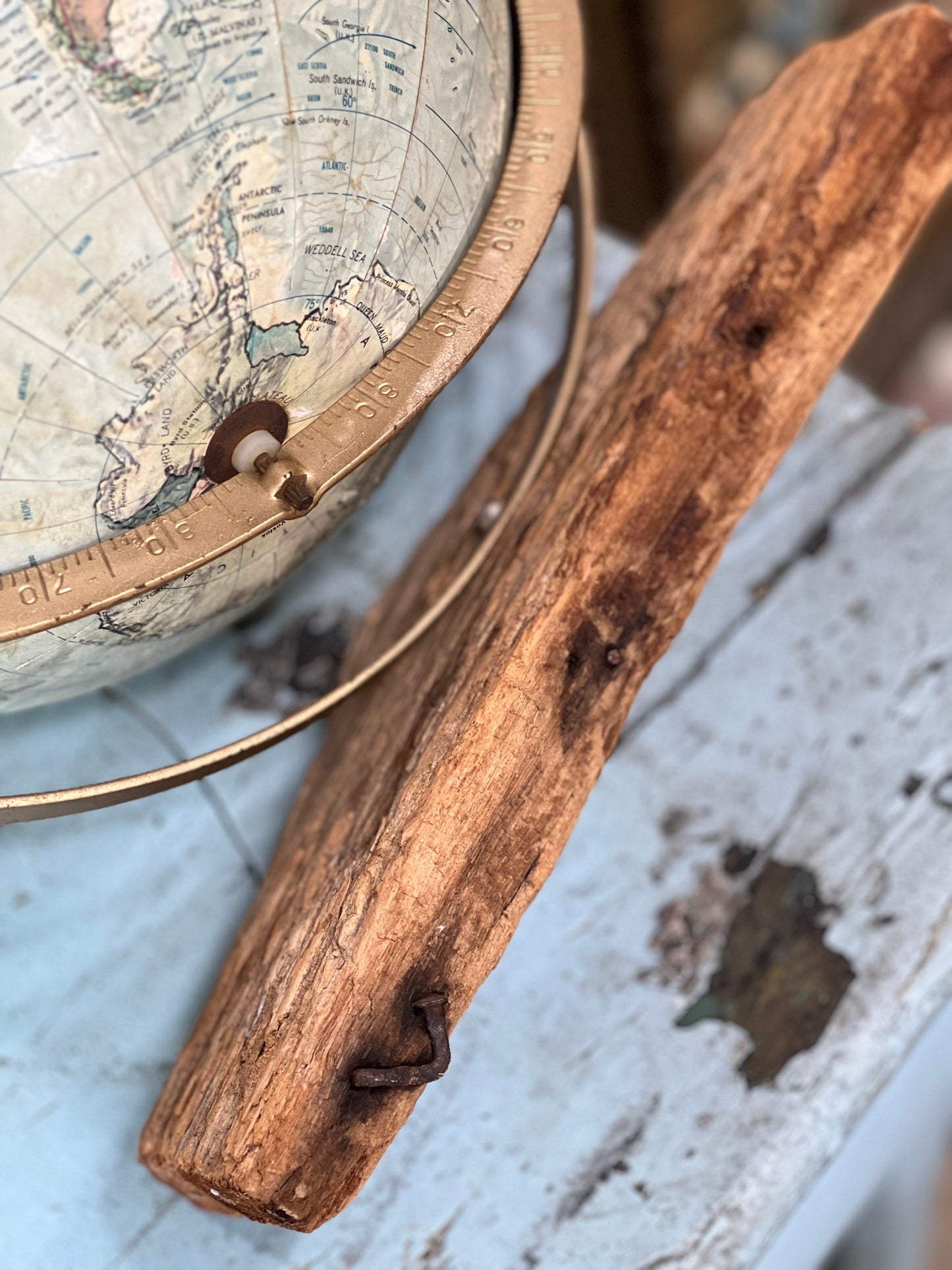 Vintage Globe Mounted on Board