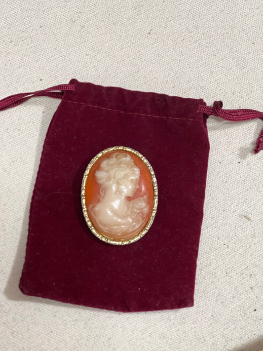 Vintage Orange & White Cameo Pin Brooch