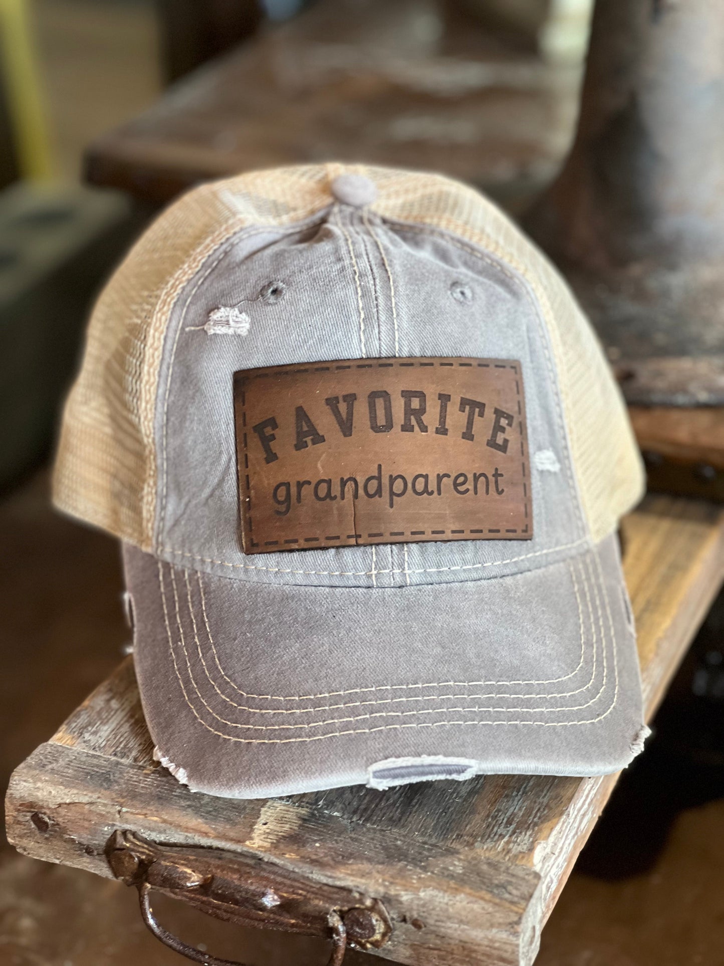 "Favorite Grandparent" C.C Vintage Distressed Baseball Cap Grey