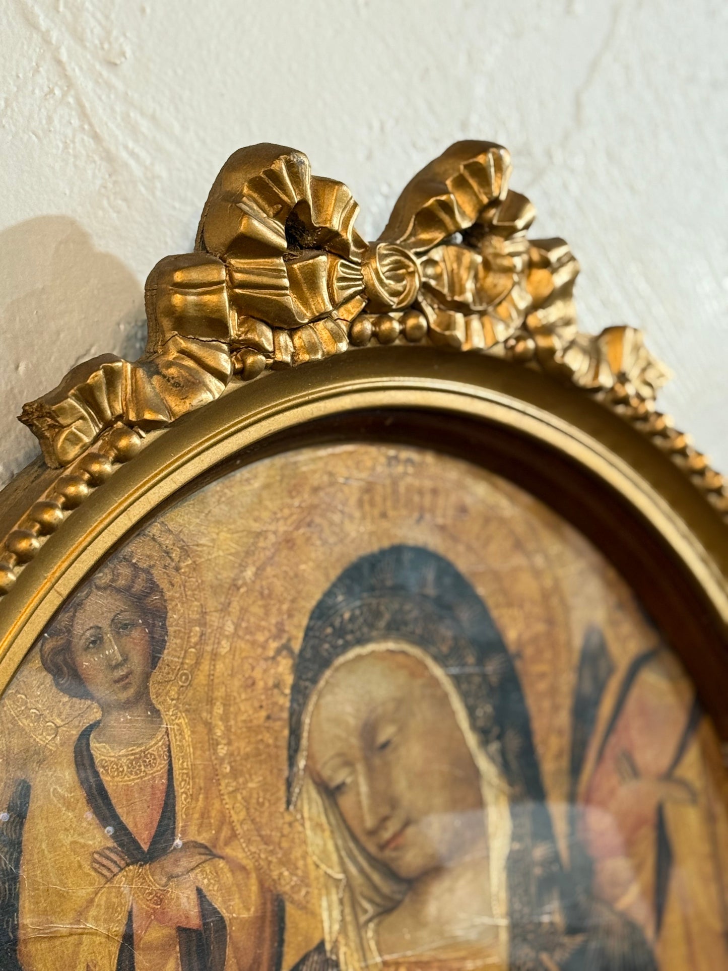 Antique Oval Framed Decoupage of the Virgin Mary