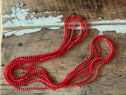 23" Vintage Red Plastic Bead Necklace