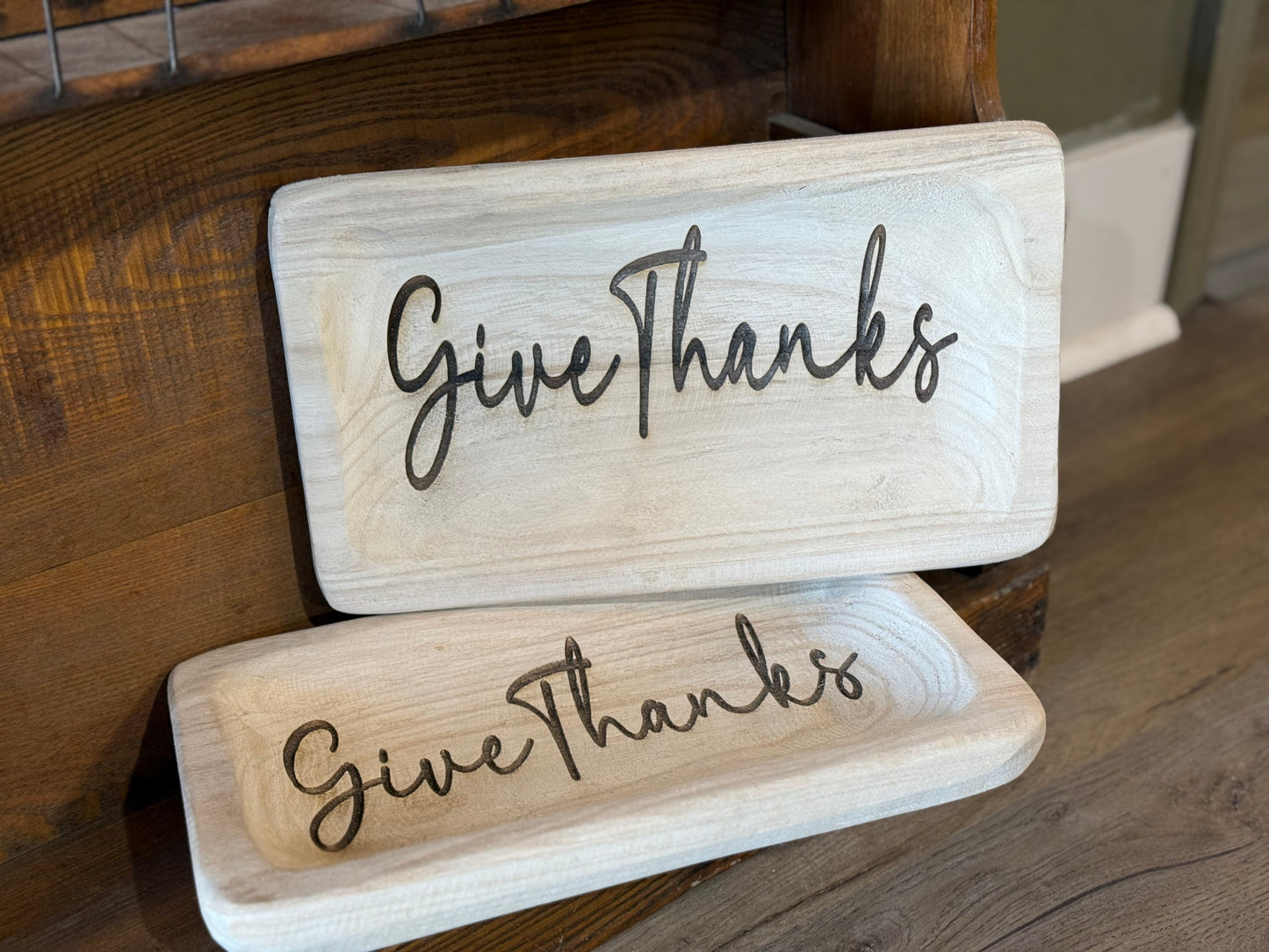 "Give Thanks" Wooden Bowl Medium