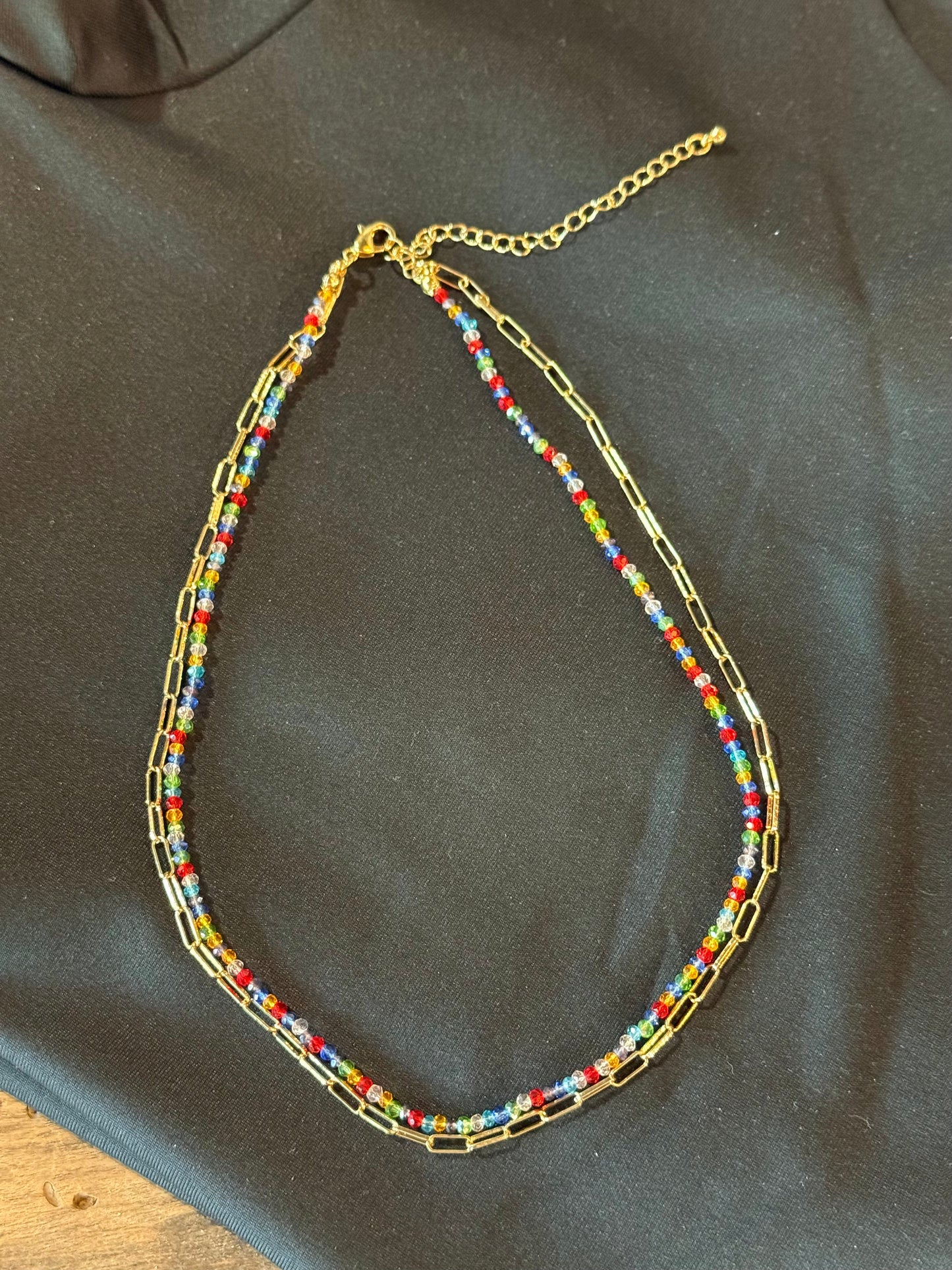 Set of 2: Colored Beads & Chain Necklace