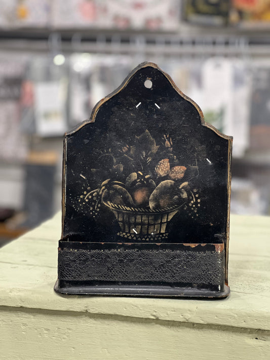 Metal Wall Pocket with Fruit Basket Motif