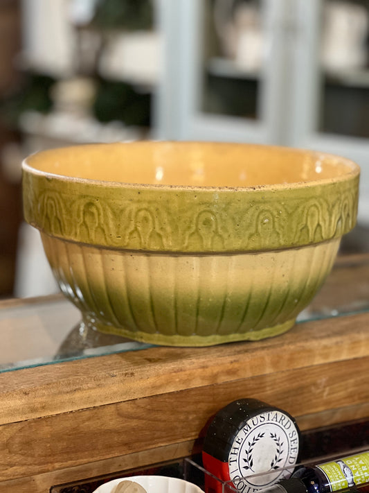 Antique 1800s Farmhouse Yellow Green ware Large Bowl