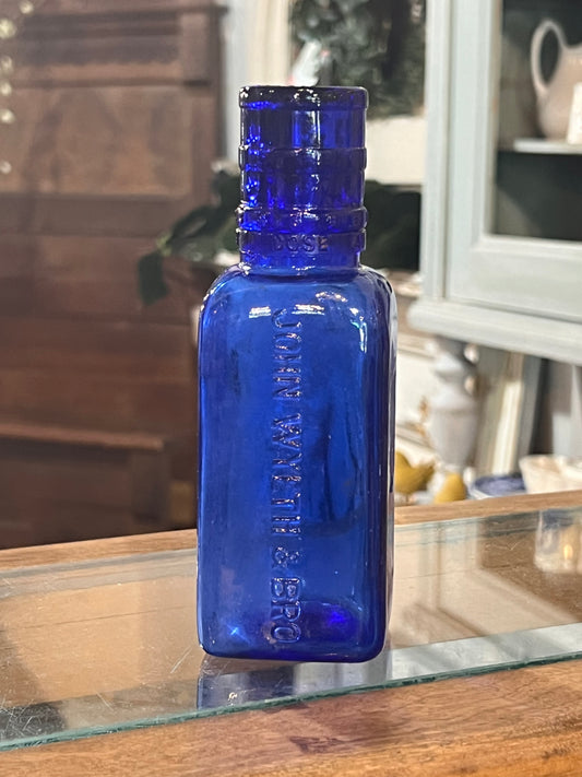 Antique John Wyeth & Bro Cobalt Blue Eye Wash Bottle & Cup