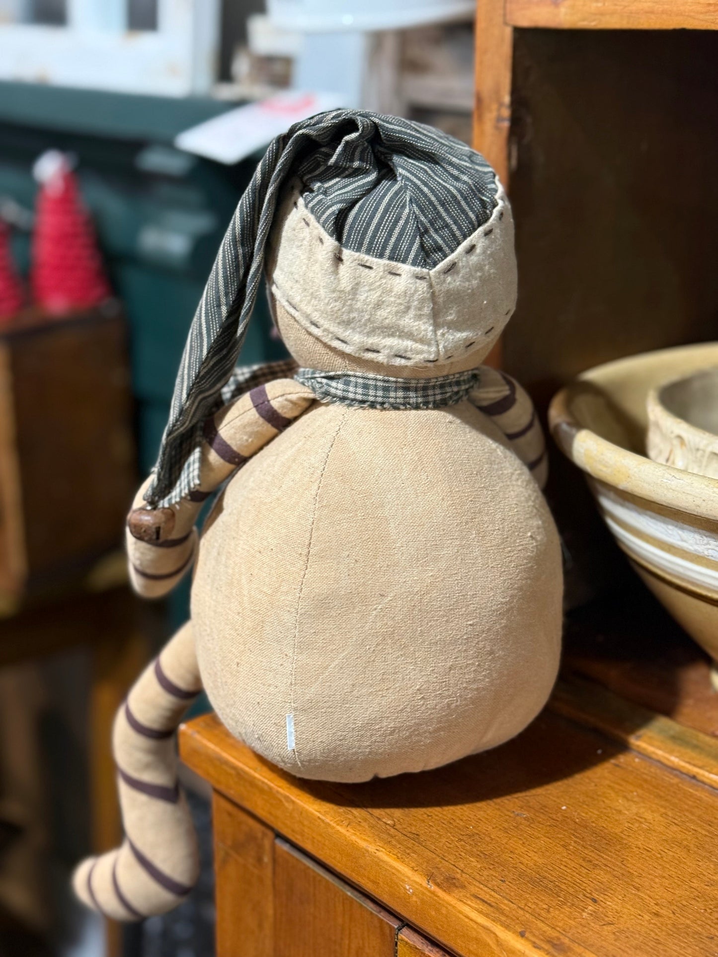 Primitive-Style Fabric Snowman Doll