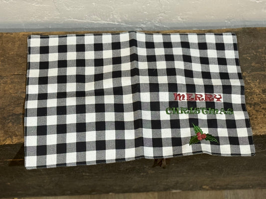Pair of Black & White Checked Merry Christmas Placemats