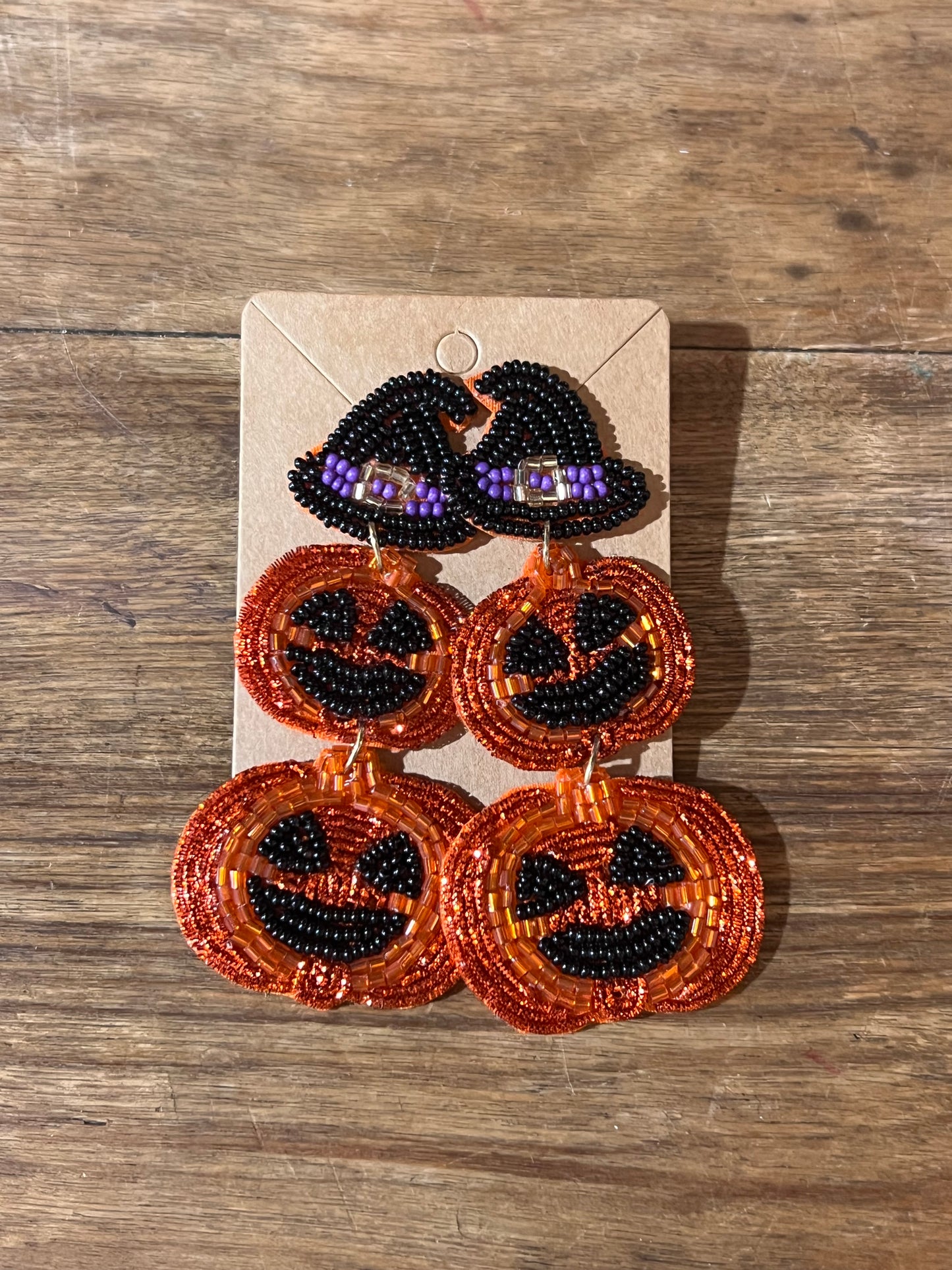 Stacked Jack-O’-Lantern Beaded Statement Earrings
