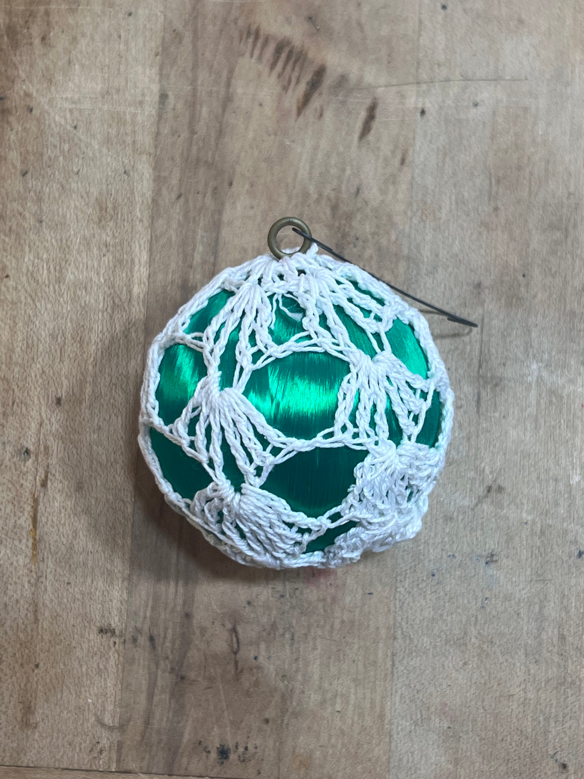 Vintage Handcrafted Crochet Lace Satin Ball Christmas Ornaments