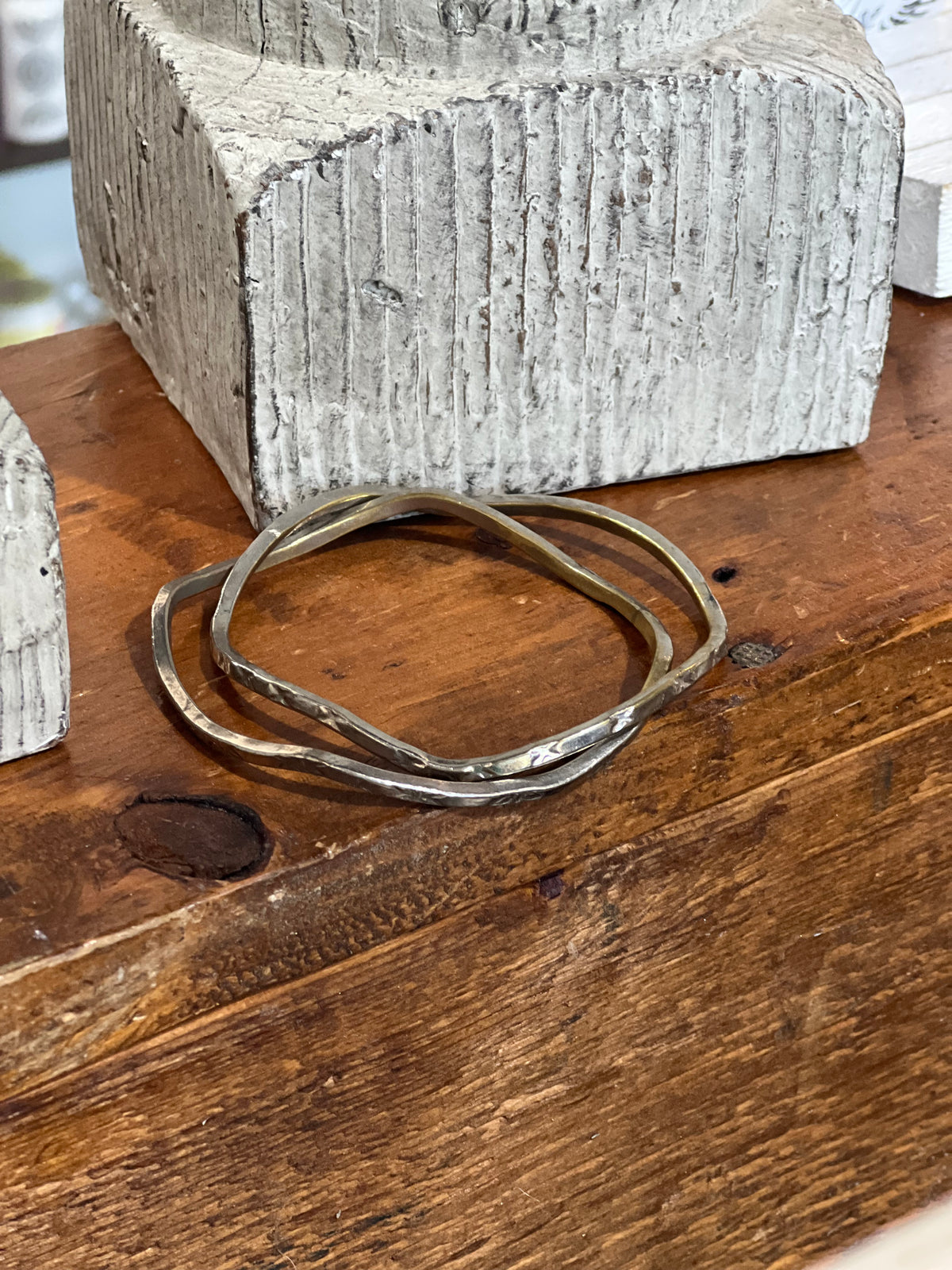 Vintage Mexican Silver Textured Wave Bangle Bracelets - Set of 2