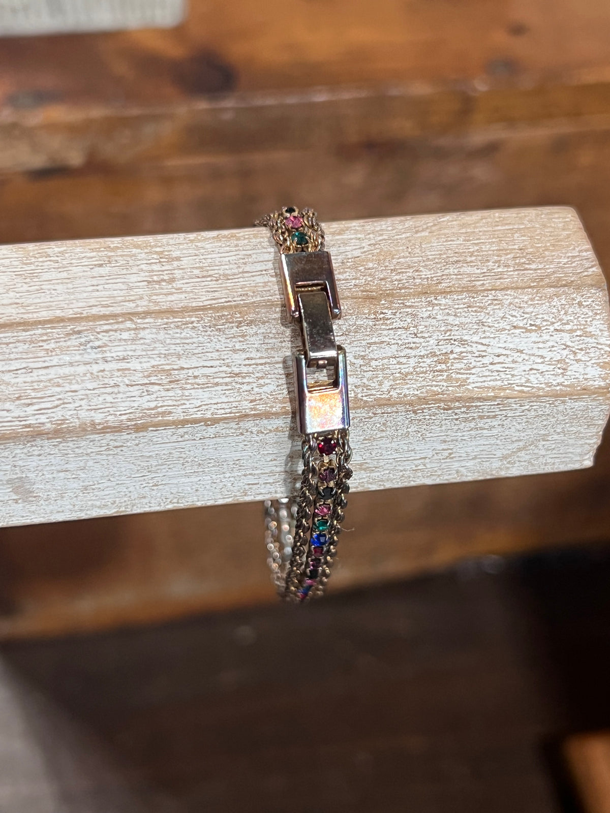 Vintage-Inspired Multi-Color Rhinestone Triple-Chain Bracelet