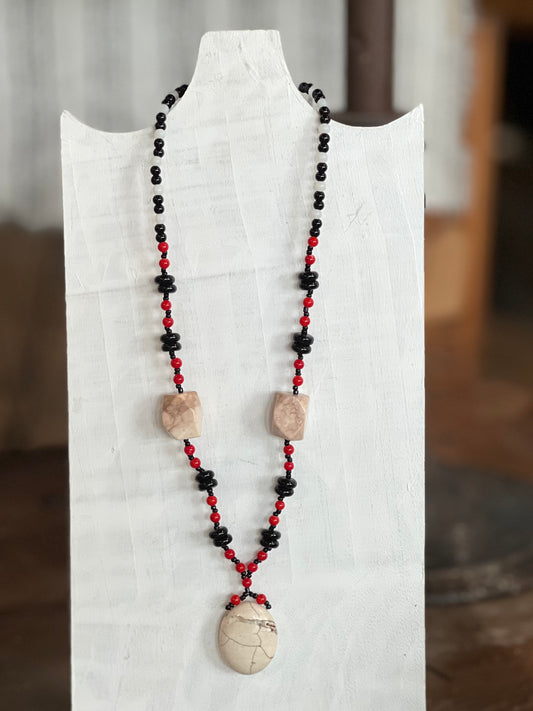 Artisanal Earth-Tone Statement Necklace with Matrix Pendant