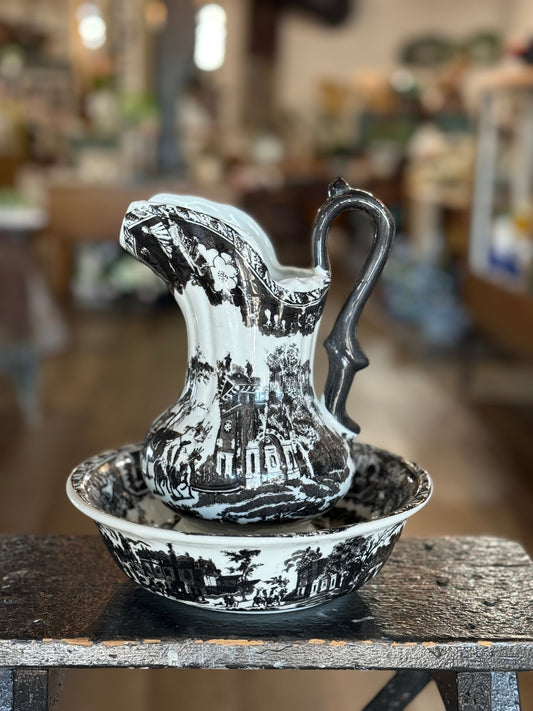 Black & White Victoria Ware Ironstone Pitcher & Basin