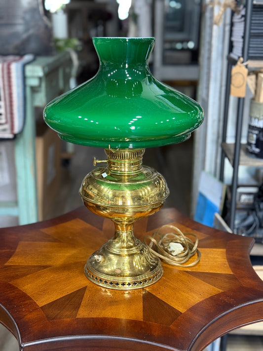 Antique B&H Green & Brass Lamp
