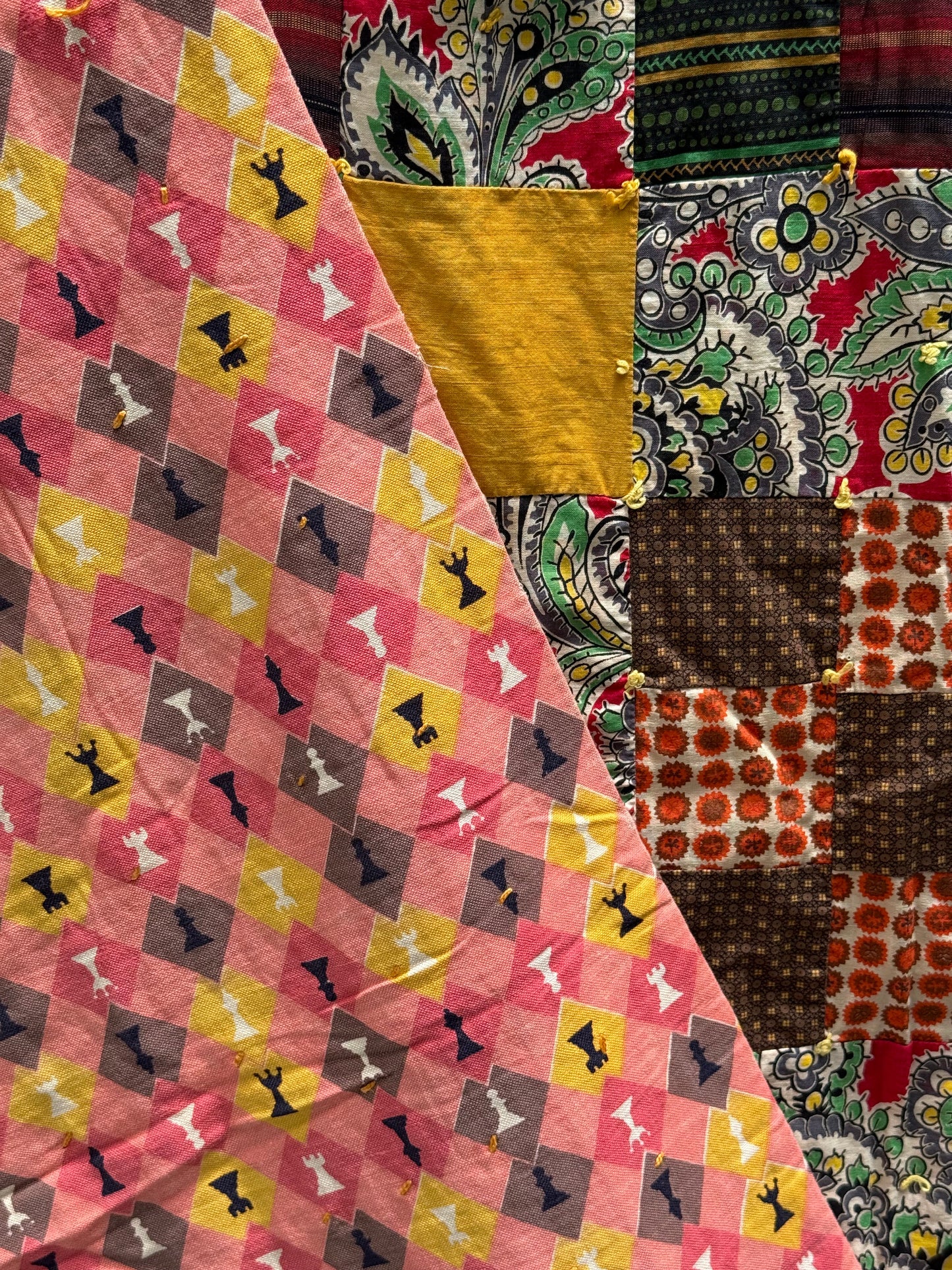 Handmade Patchwork Quilt with Chess Material Backing Turkey Creek Donations