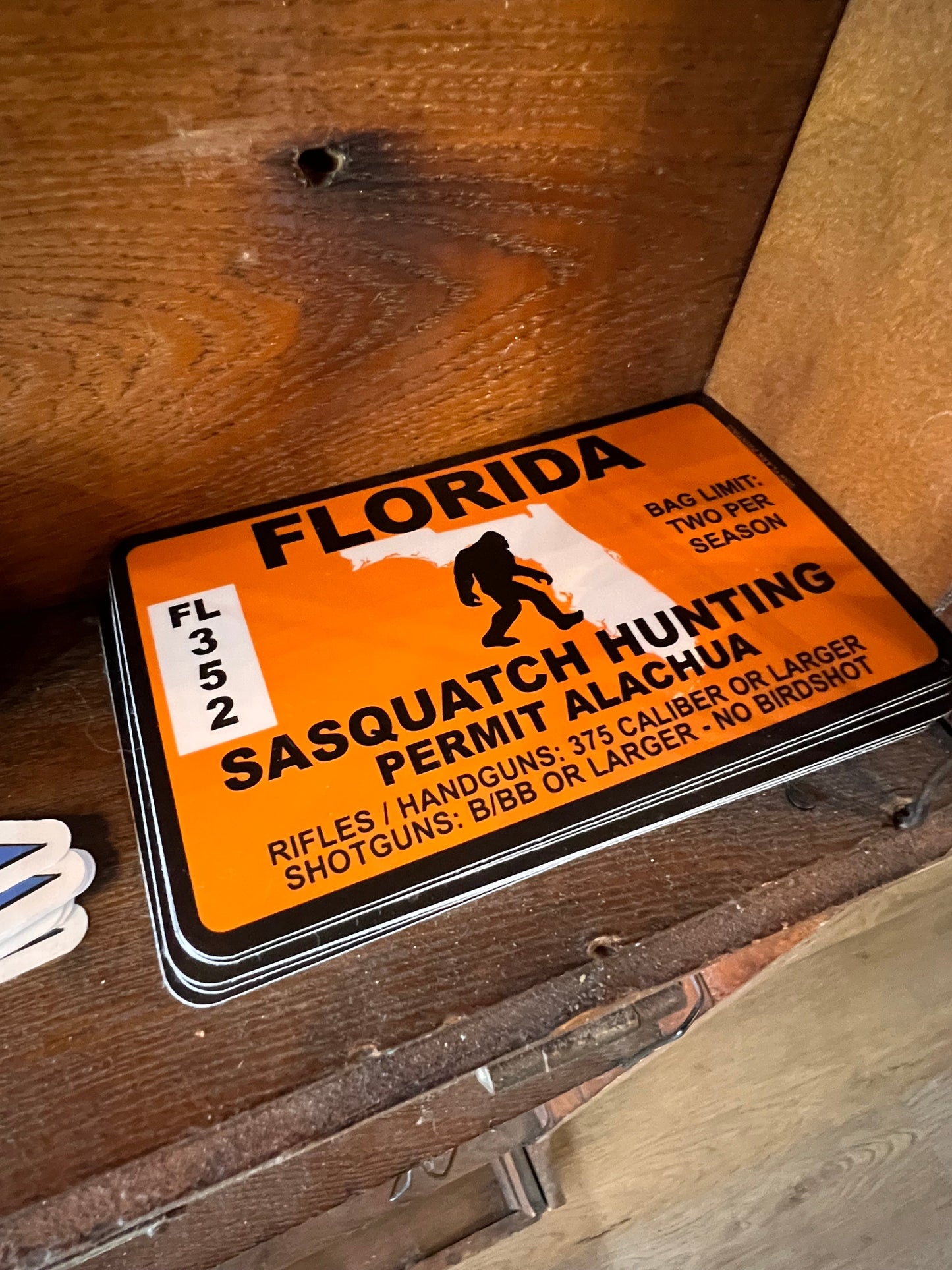 Sasquatch Hunting Permit Souvenir Sticker Alachua, FL