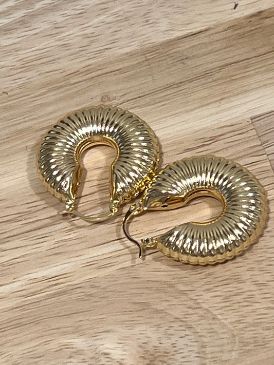 Gold Filled Small Hoop Ribbed Polished Finish Earrings