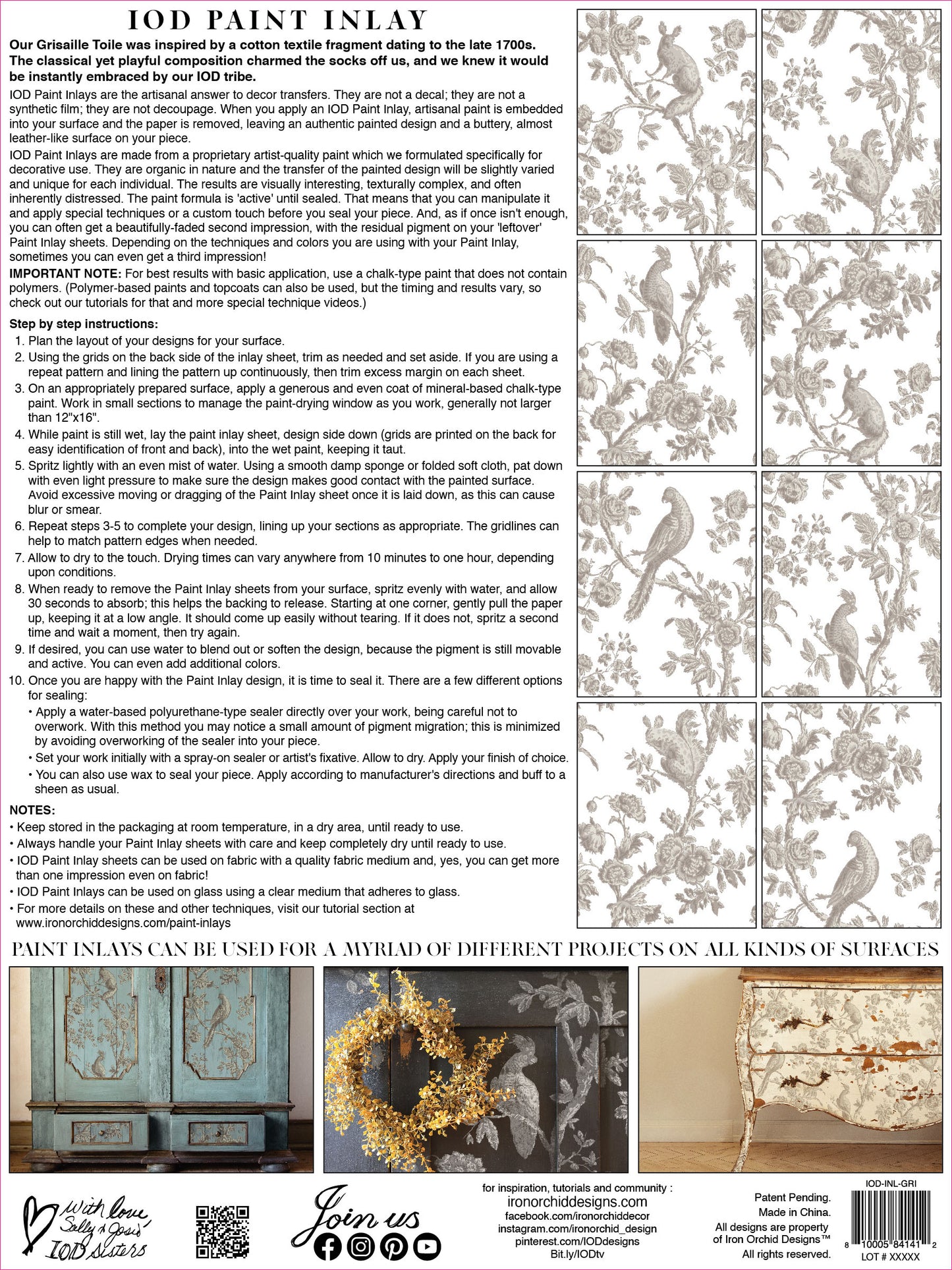 Grisaille Toile IOD Paint Inlay 12x16 PadЄ