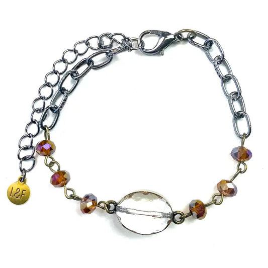 Rosaried Edged Chain Bracelet Brown