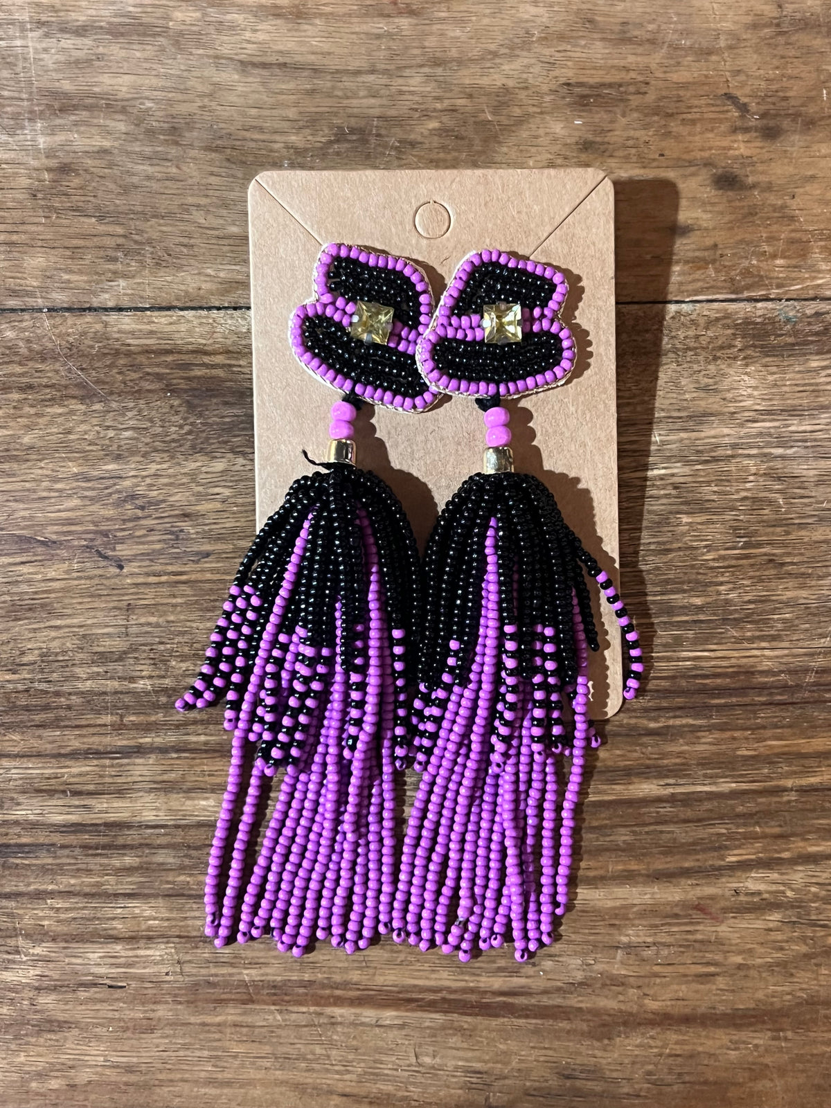 Wicked Witch Hat Beaded Statement Tassel Earrings