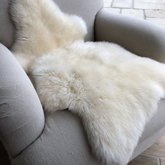 British Sheepskin Rug Ivory White Long Fur - Small
