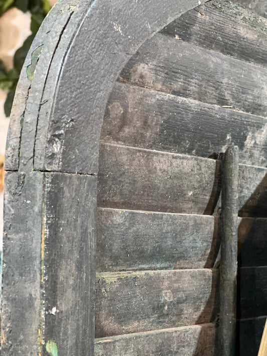 Antique Arched Wood Window Shutters – Vintage Distressed Green Paint Architectural Salvage