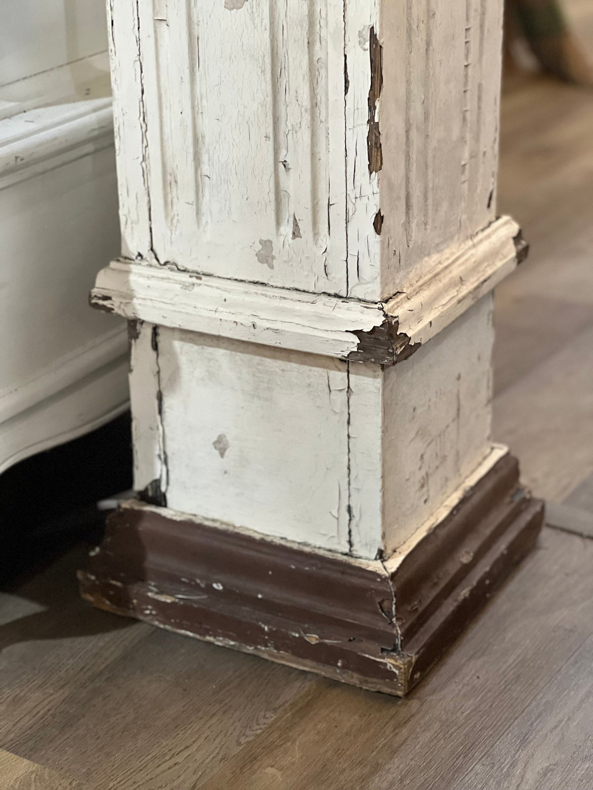 Antique Architectural Column - Distressed White Fluted Pillarsalvage