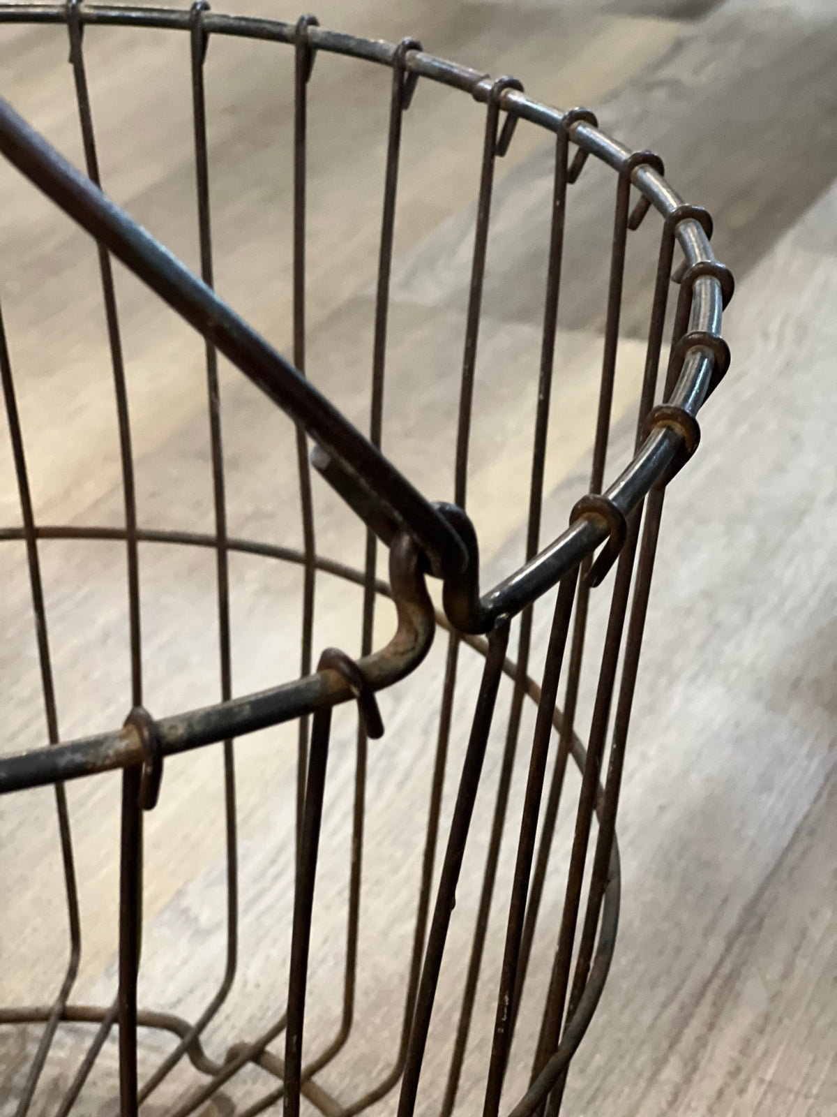 Antique Industrial Wire Clam & Egg Basket with Swing Handle - The Mustard Seed Collection, The Seed