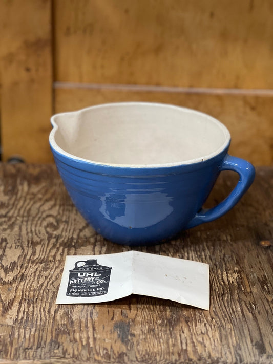 Antique Uhl Pottery Co. Egyptian Blue Batter Bowl with Spout & Handle - No. 38 - The Mustard Seed Collection, The Seed