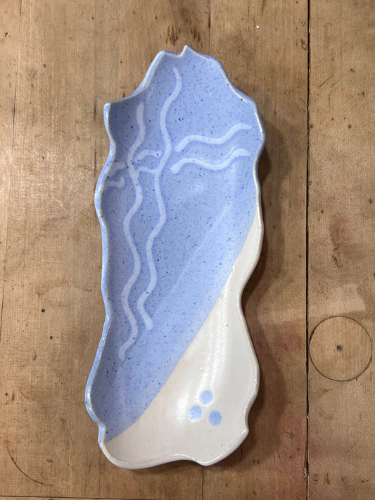 Artisan Periwinkle & Cream Organic Long Ceramic Tray (2" x 10" x 4") - The Mustard Seed Collection, The Seed