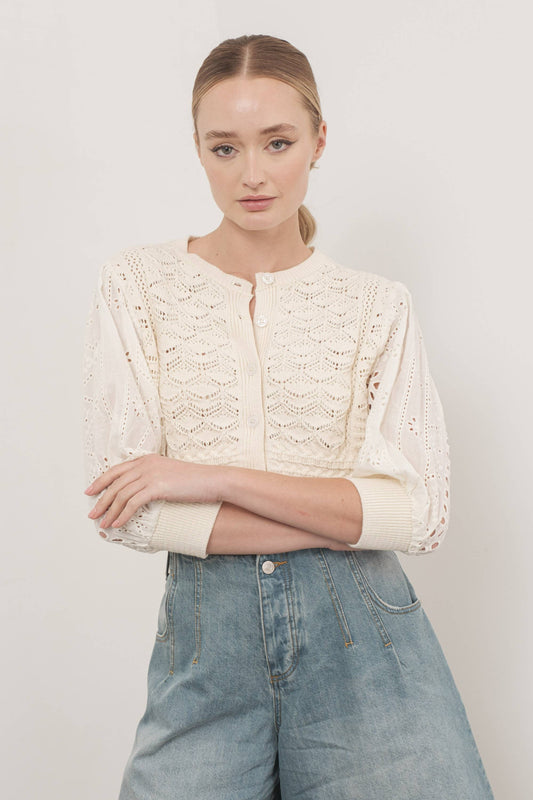 The Poppy 3/4 Sleeve Sweater in Cream Small