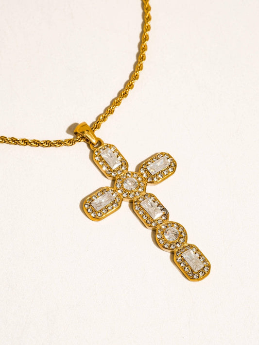 Belrose 18K Gold Non-Tarnish CZ Cross Necklace: Yellow Gold - The Mustard Seed Collection, The Seed