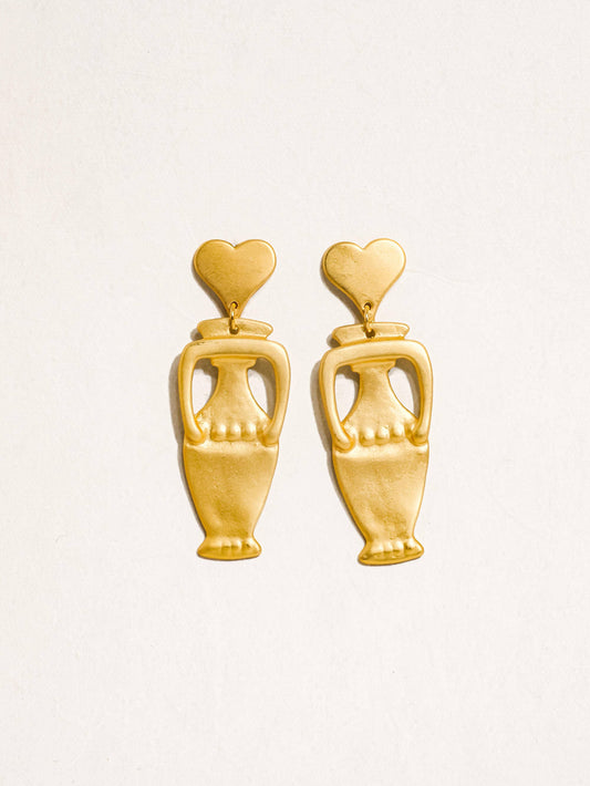 Gaby 18K Gold Vintage Heart Vase Earring: Yellow Gold