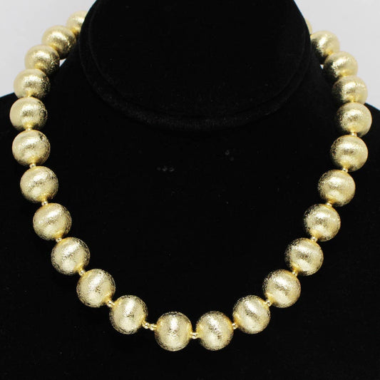 Lightweight Brass Textured Ball Bead Necklace: Gold / ONE SIZE
