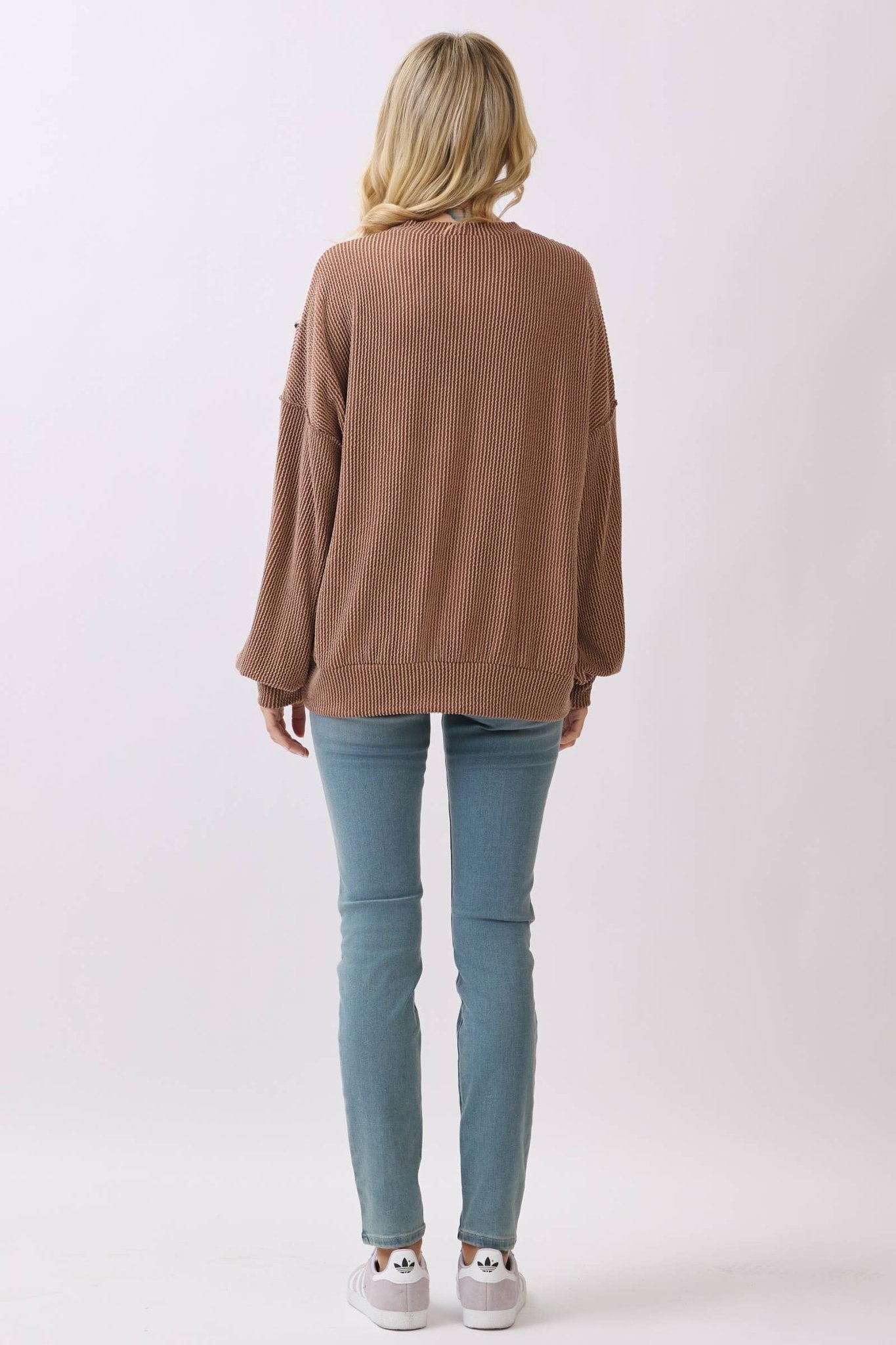 Chestnut Mixed Print Contrast Knit Long Sleeve - The Mustard Seed Collection, The Seed