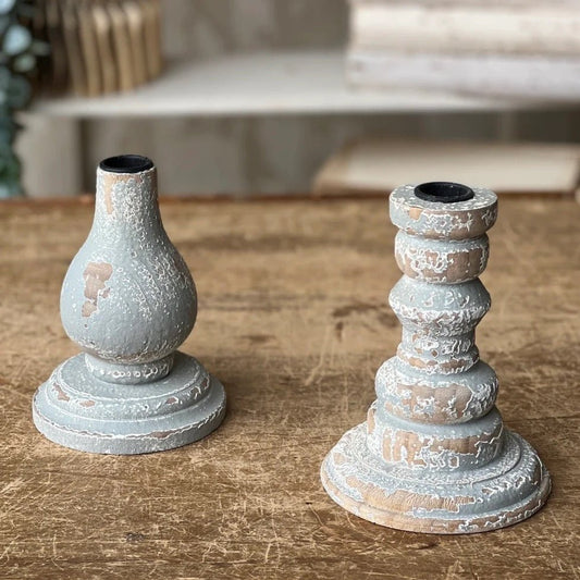 Chippy Grey-Blue Candle Holder