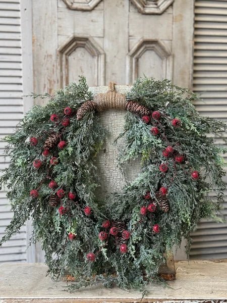 Christmas 28" Shining Balsam Berry Wreath - The Mustard Seed Collection, The Seed