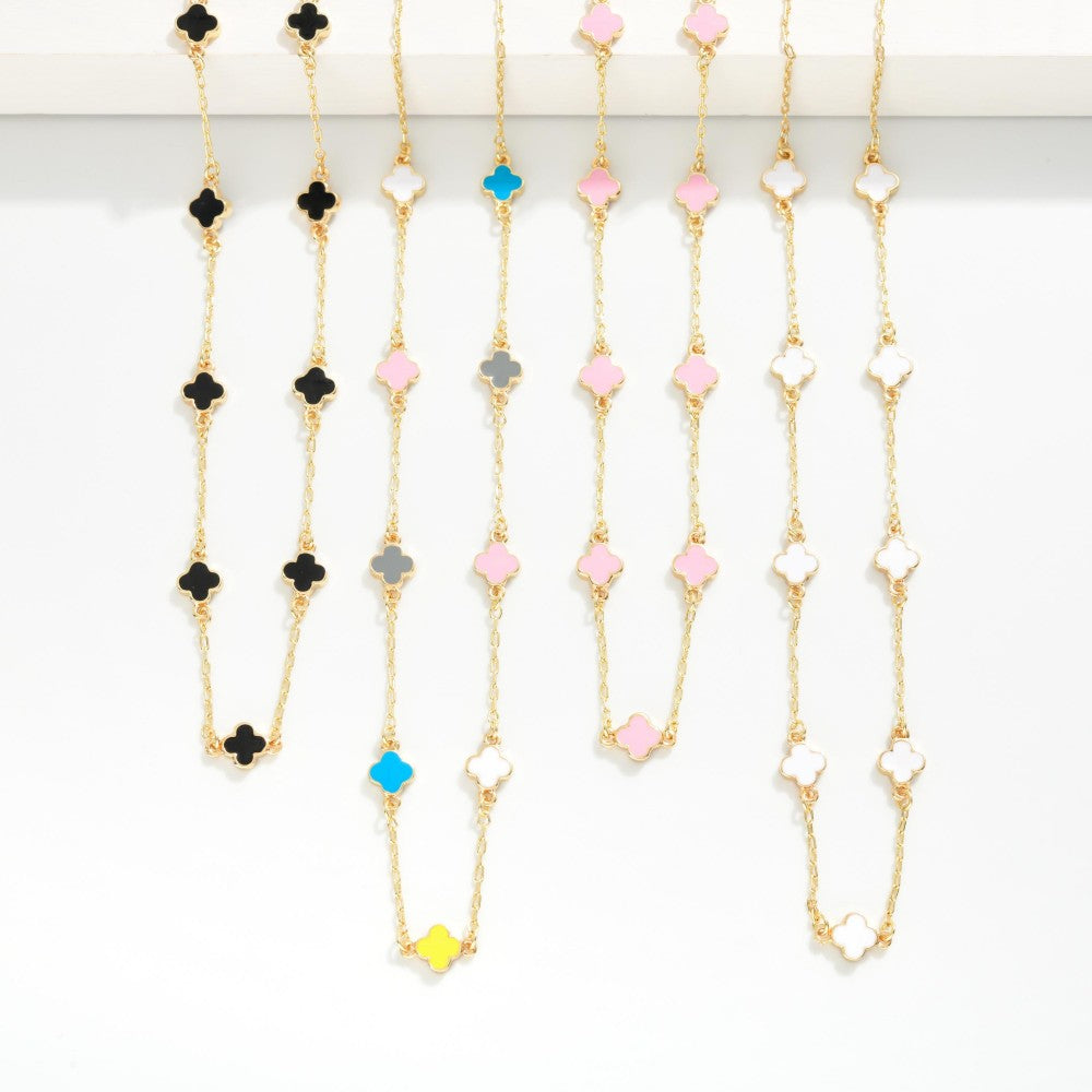 Enamel Clover Chain Link Necklace Black