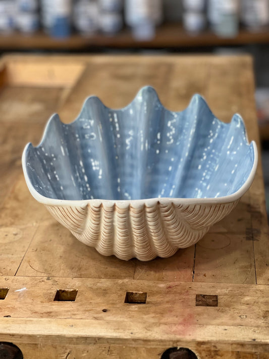 Coastal Ceramic Bowl with Clam Shell Decor - The Mustard Seed Collection, The Seed