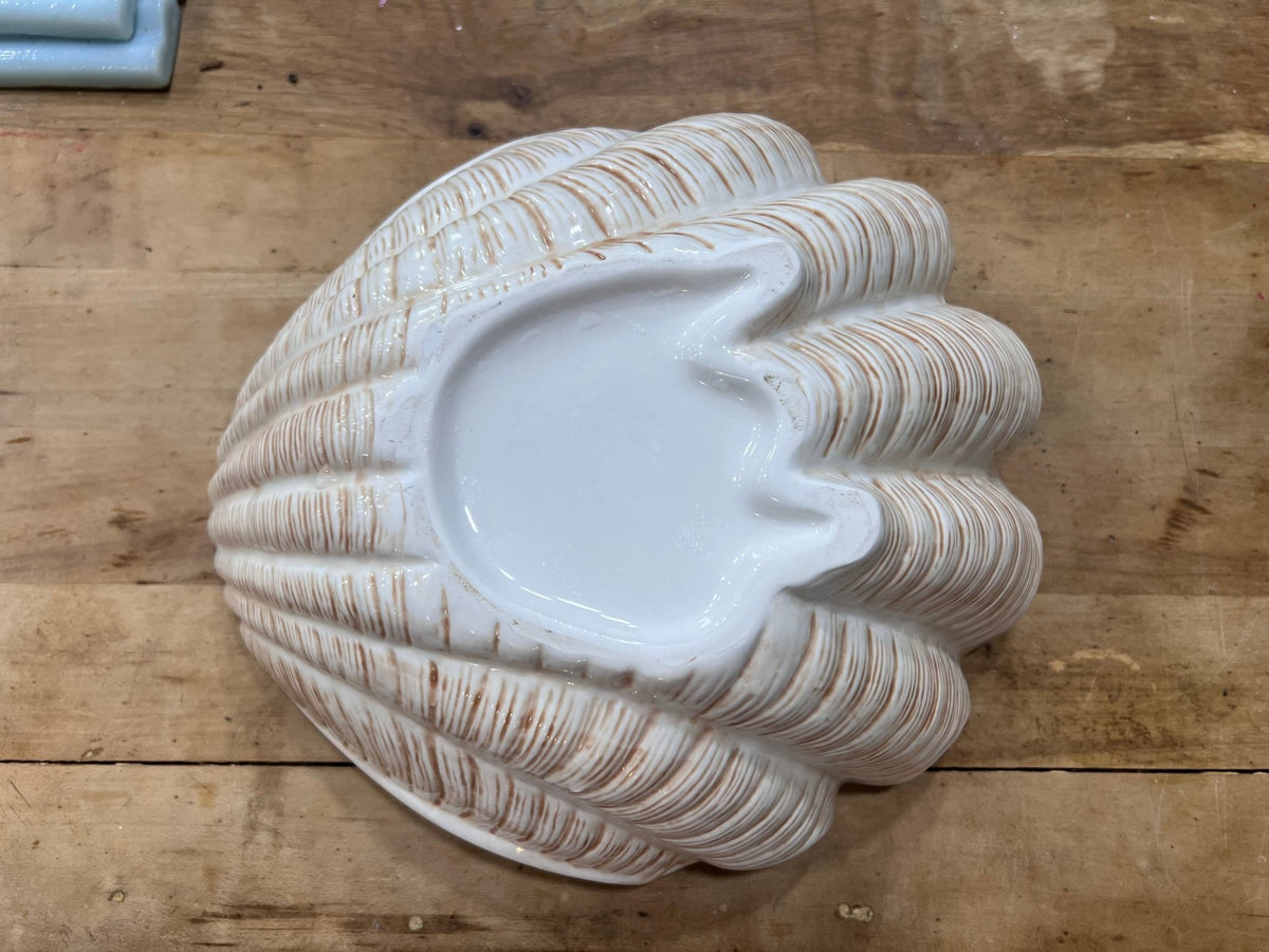 Coastal Ceramic Bowl with Clam Shell Decor