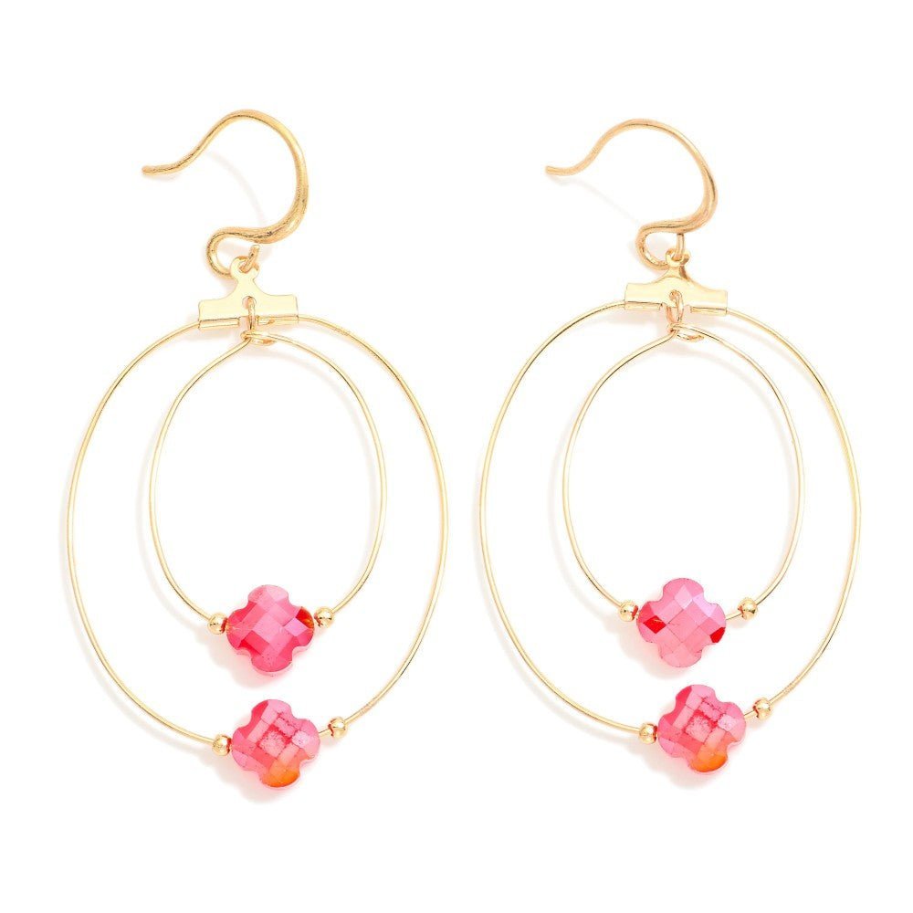 Concentric Glass Crystal Clover Beaded Loops Drop Earrings