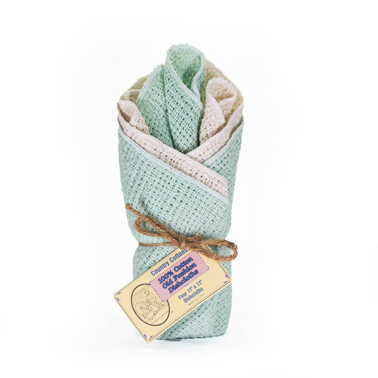 Cotton Dishcloths - Set of 4: Mint Green/Natural