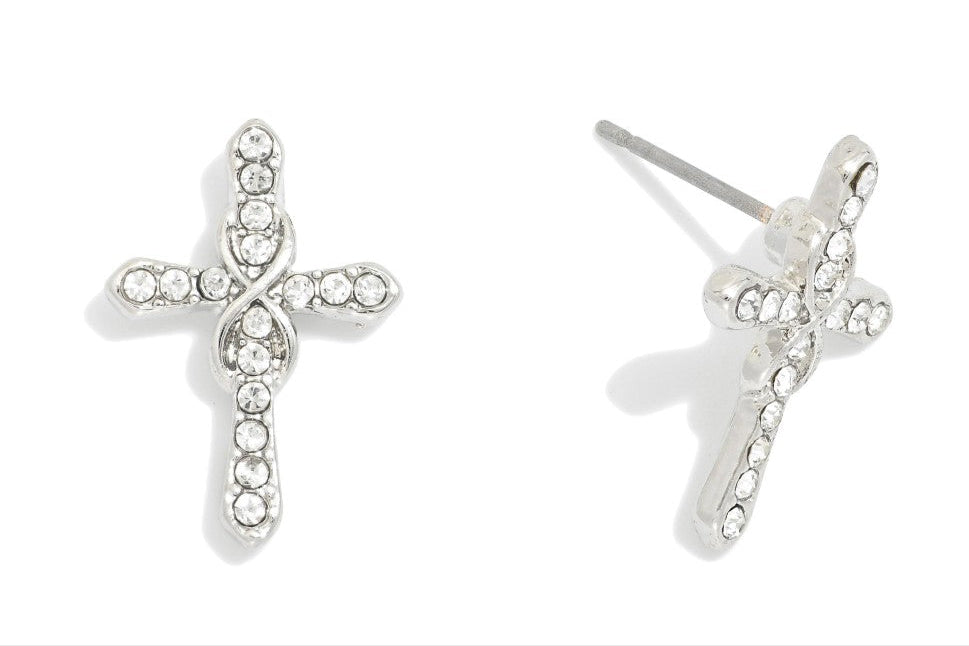 Rhinestone Studded Cross Earrings