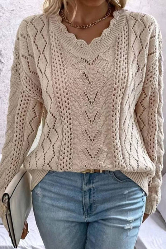 CUT-OUT V-NECK SWEATER WITH EVERYTHING: KHAKI / XL