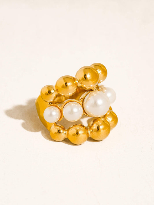 18K Gold Non-Tarnish Statement Rings: Emberra-Pearl