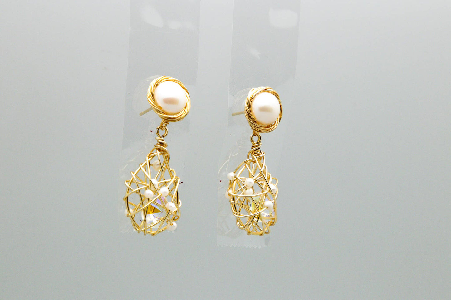 Earring Coin Pearl Hand Wired Cageof Freshwater Pearls