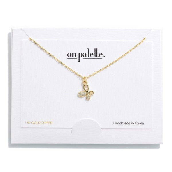 Dainty Chain Link Necklace With Rhinestone Studded Butterfly Pendant Gold